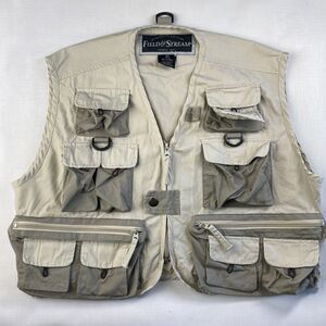 FIELD & STREAM Tan + Olive Green FISHING VEST! Cargo Safari Hunting Men’s Sz M